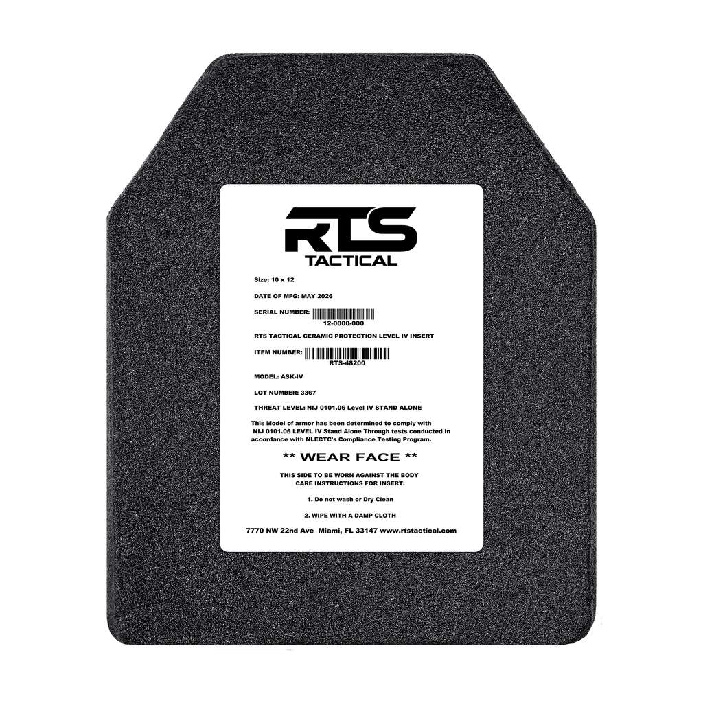 RTS Tactical Ceramic NIJ 0101.06 Level IV Rifle Protection Plate Insert - 10 X 12