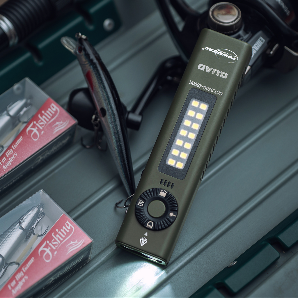 POWERTAC QUAD 2000 Lumen Flashlight | 4-in-1 Flat Design | USB-C Rechargeable | Green Laser + UV + Warm Side Light | Brightest Multi-Beam Tactical Light