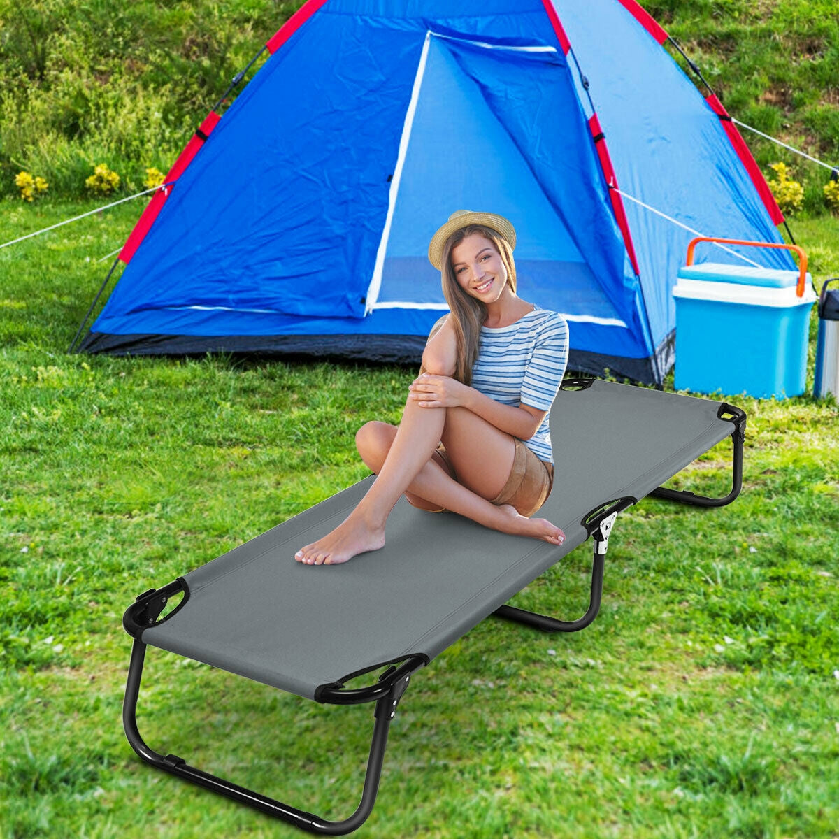 Outdoor Folding Camping Bed for Sleeping Hiking Travel-Black