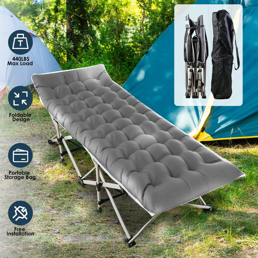 Folding Camping Cot Portable Sleeping Camping Bed Collapsible Travel Camp Cots Guest Bed Cot with 2-Sided Soft Pad 440LBS Max Load
