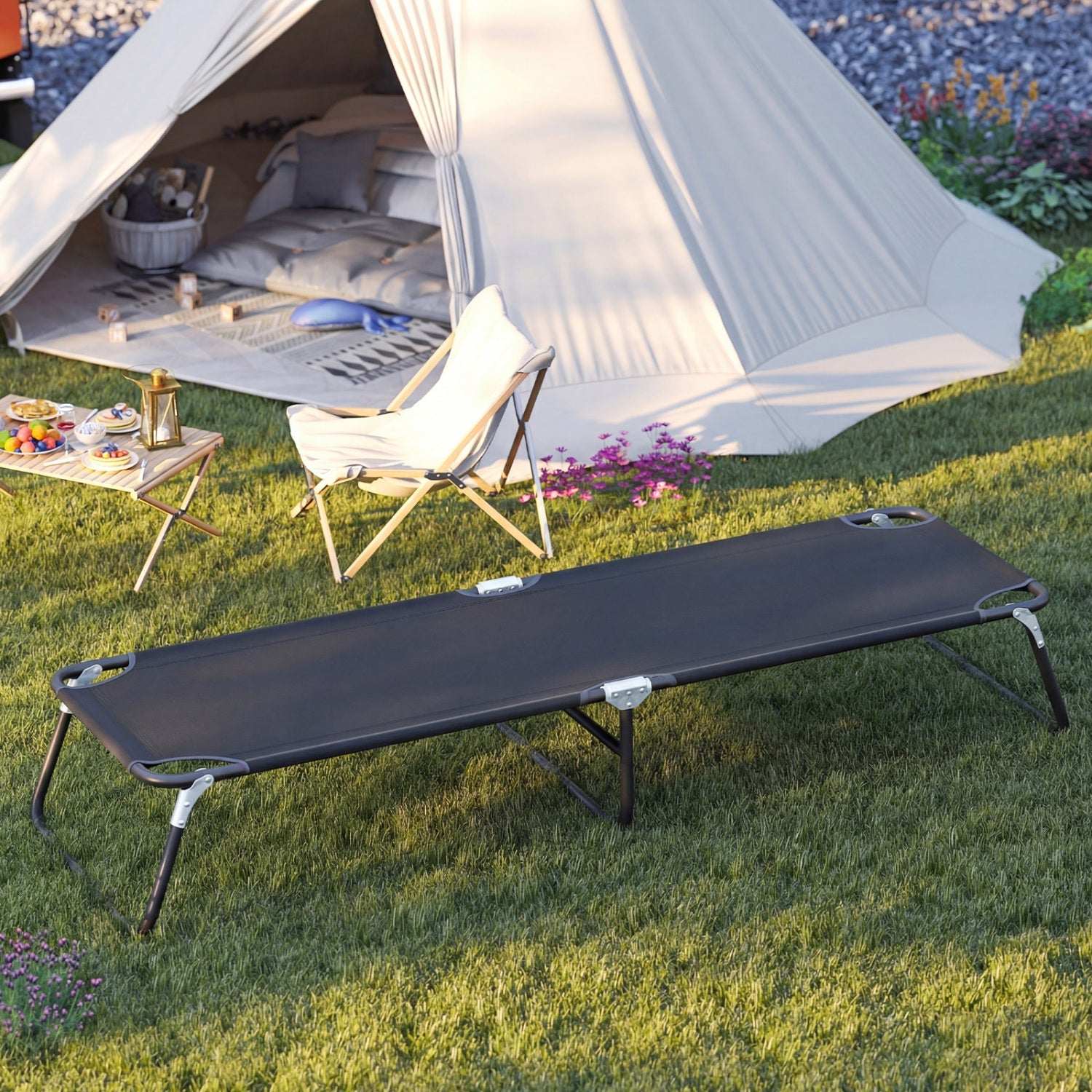Outdoor Folding Camping Bed for Sleeping Hiking Travel-Black