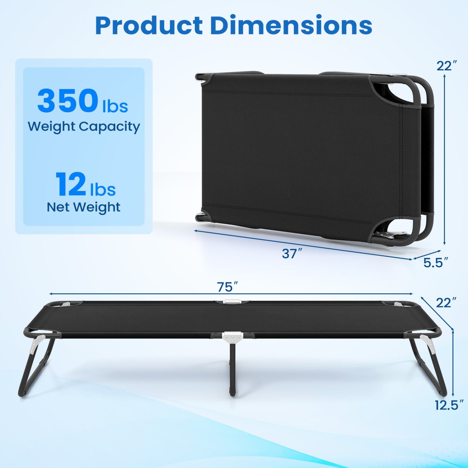 Outdoor Folding Camping Bed for Sleeping Hiking Travel-Black