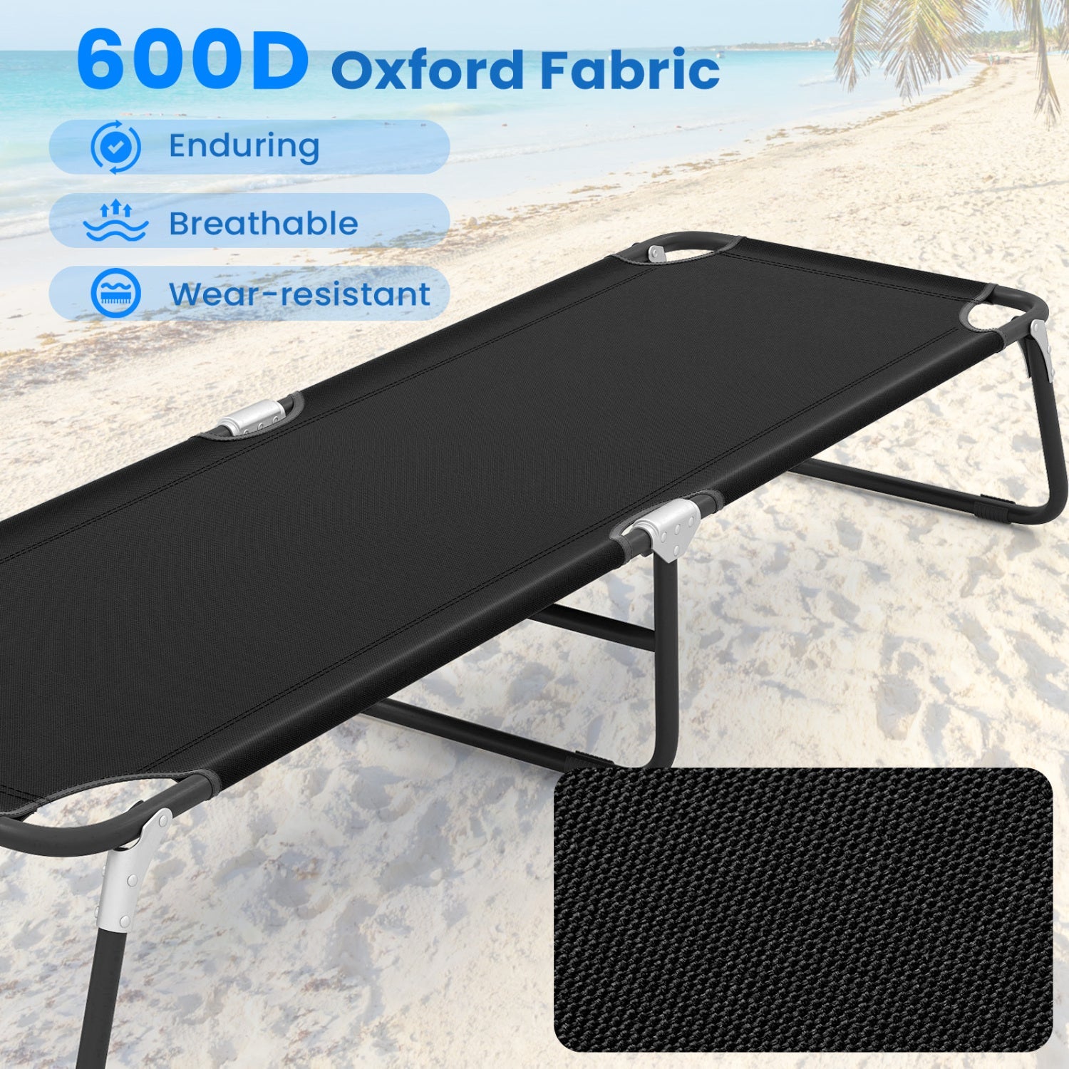 Outdoor Folding Camping Bed for Sleeping Hiking Travel-Black