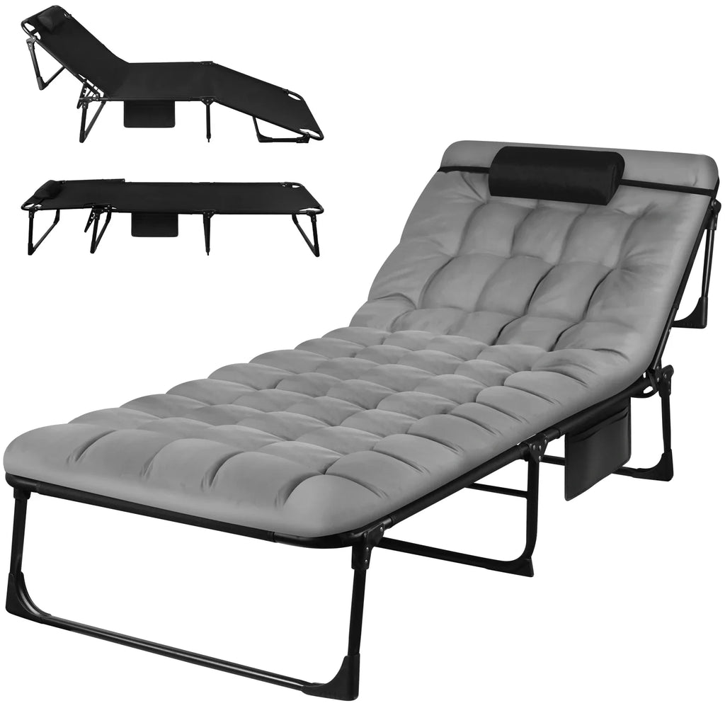 Portable Folding Camping Cot With Pillow And Three-Position Reclining Lounge