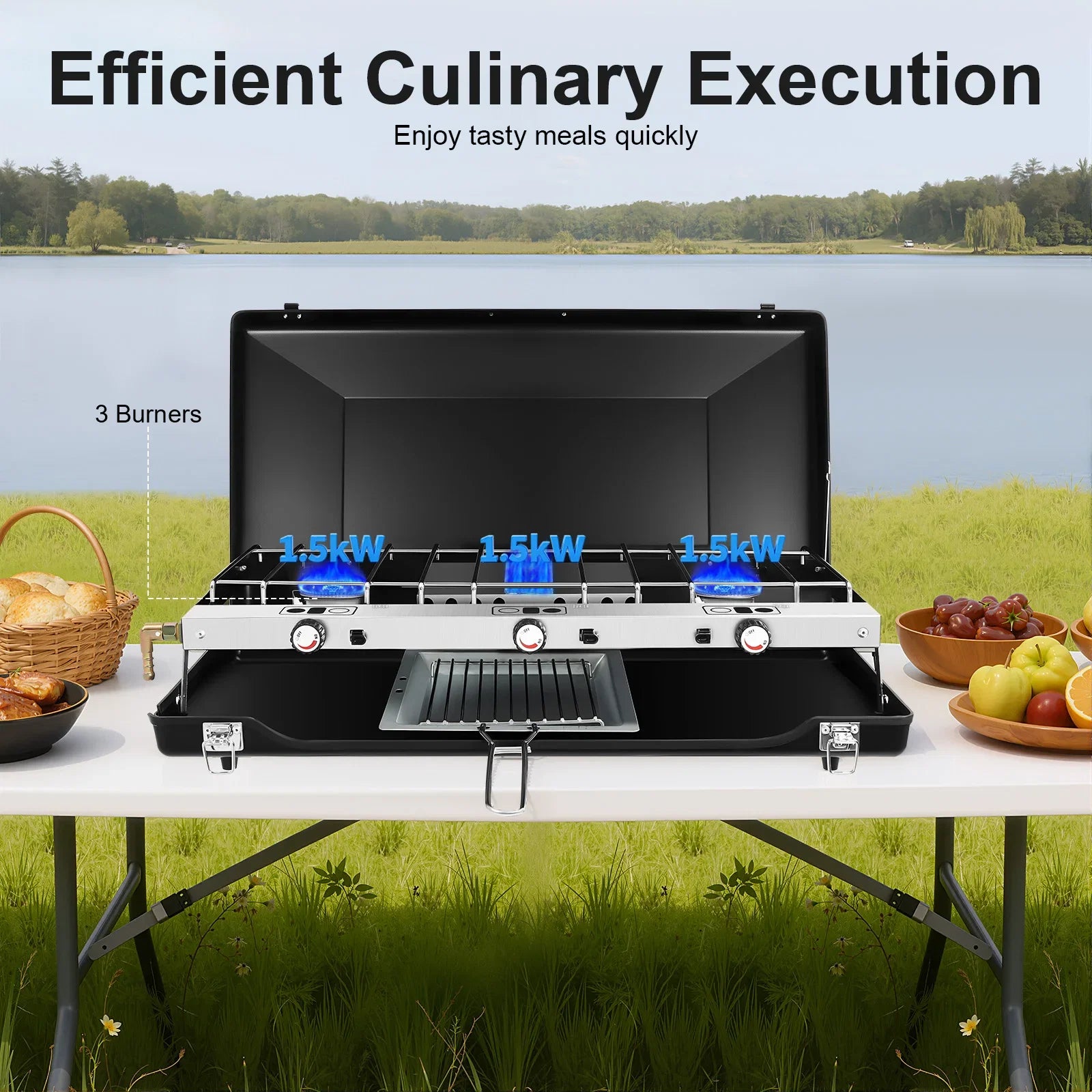 Portable 3-Burner Camping Gas Stove Propane Butane Outdoor Grill