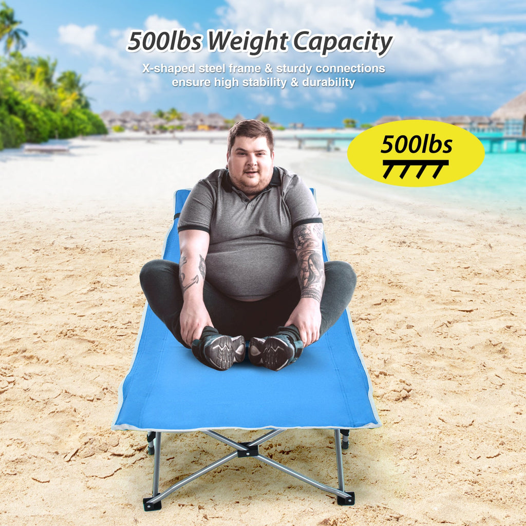 Folding Camping Cot with Side Storage Pocket Detachable Headrest