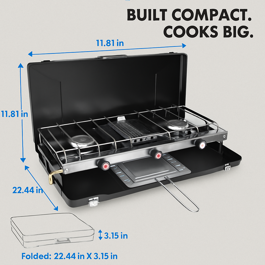 3-Burner Camping Stove for Outdoor Cooking & RV Use