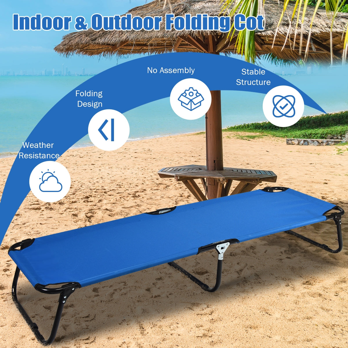 Outdoor Folding Camping Bed for Sleeping Hiking Travel-Black